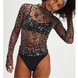 Free People Intimately Printed Lady Luxe Lace Layering Top Charcoal Combo NWOT